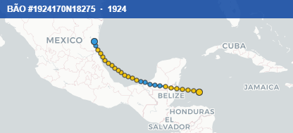 Quỹ đạo di chuyển của BÃO #1924170N18275 (1924)