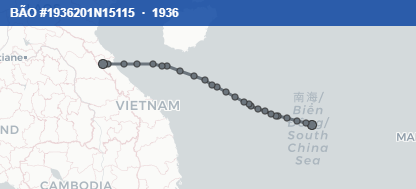 Quỹ đạo di chuyển của BÃO #1936201N15115 (1936)