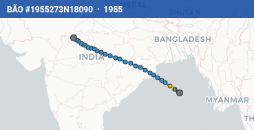 Quỹ đạo di chuyển của BÃO #1955273N18090 (1955)