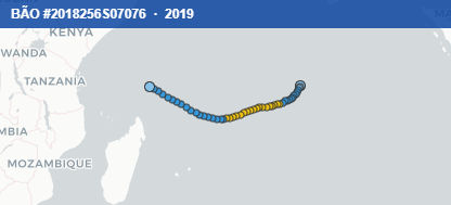 Quỹ đạo di chuyển của BÃO #2018256S07076 (2019)